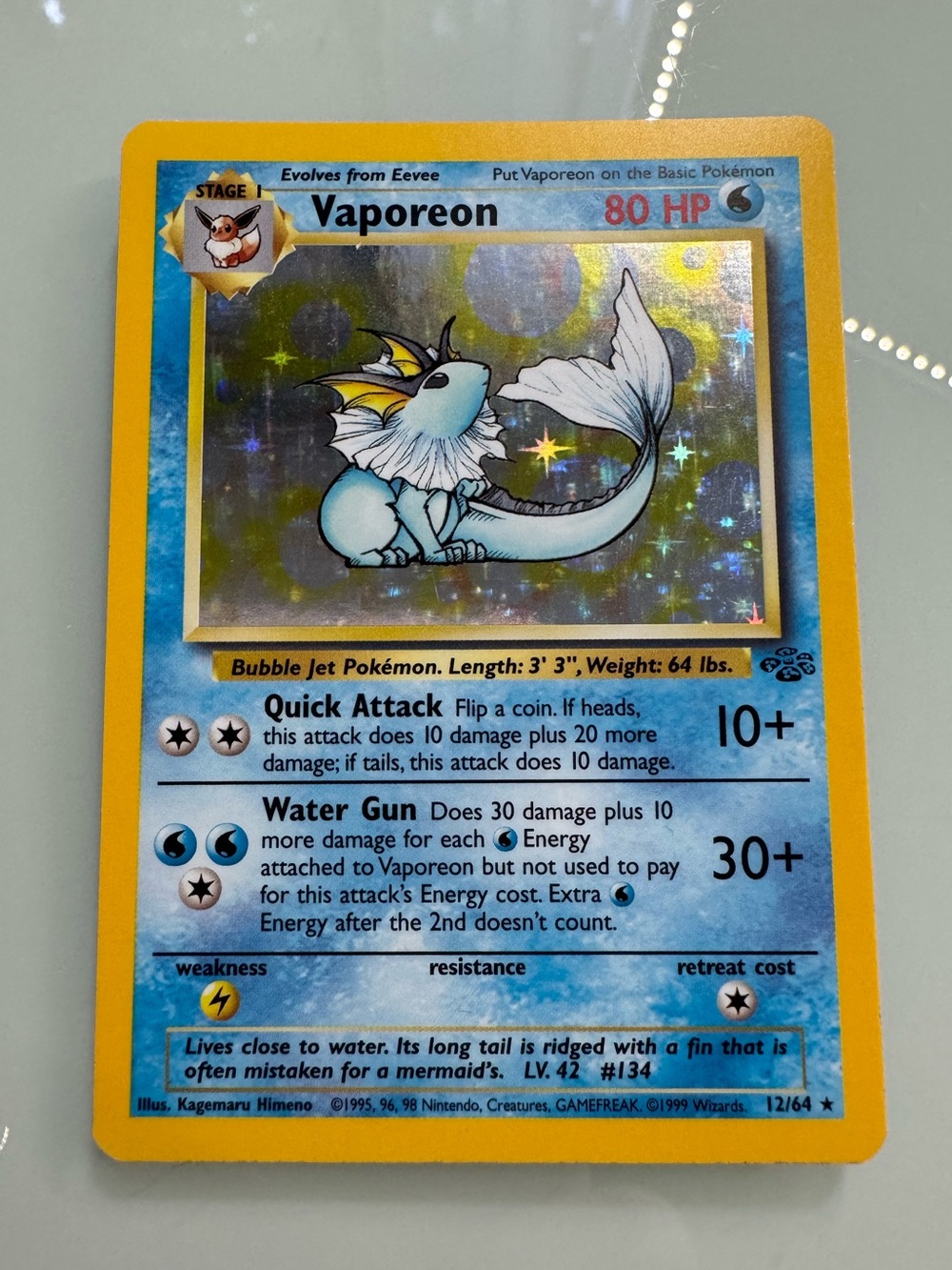 Vaporeon Holo Vintage Pokemon Card